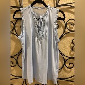 Express Sky Blue Sleeveless Blouse with Lace Detail